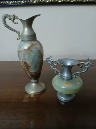 Set 2 anfore vintage onice e metallo