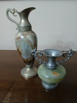 Set 2 anfore vintage onice e metallo