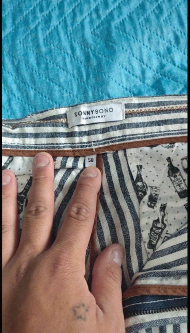 Pantaloni uomo lino righe blu bianco taglia 50