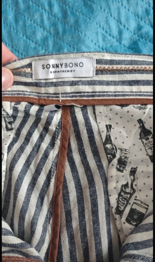 Pantaloni uomo lino righe blu bianco taglia 50