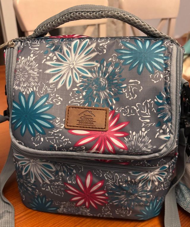 Bolsa Porta Alimentos Isotérmica Floral Gris