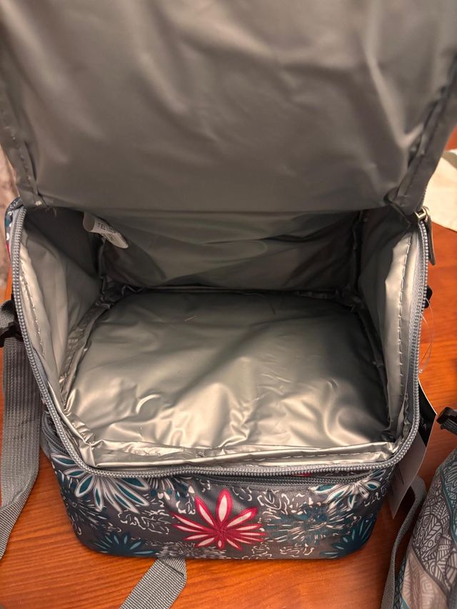 Bolsa Porta Alimentos Isotérmica Floral Gris