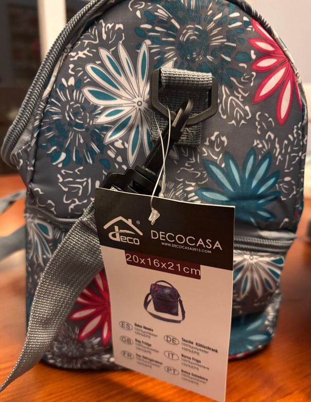 Bolsa Porta Alimentos Isotérmica Floral Gris