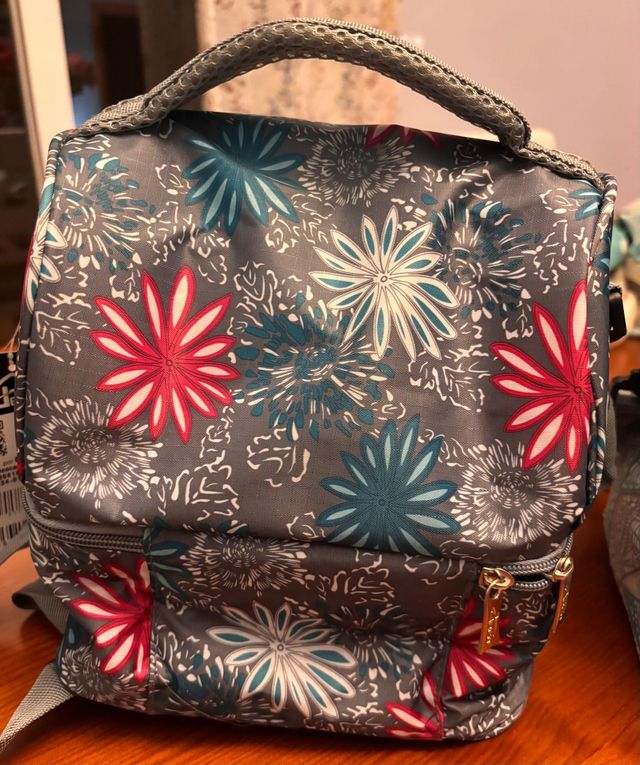 Bolsa Porta Alimentos Isotérmica Floral Gris