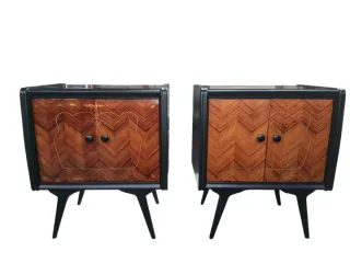 Coppia Comodini Vintage Legno Intarsiato