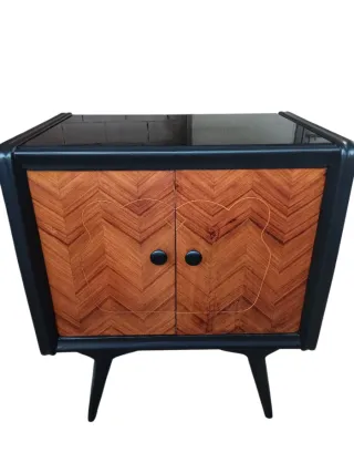 Coppia Comodini Vintage Legno Intarsiato