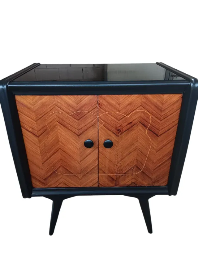 Coppia Comodini Vintage Legno Intarsiato