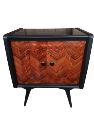 Coppia Comodini Vintage Legno Intarsiato