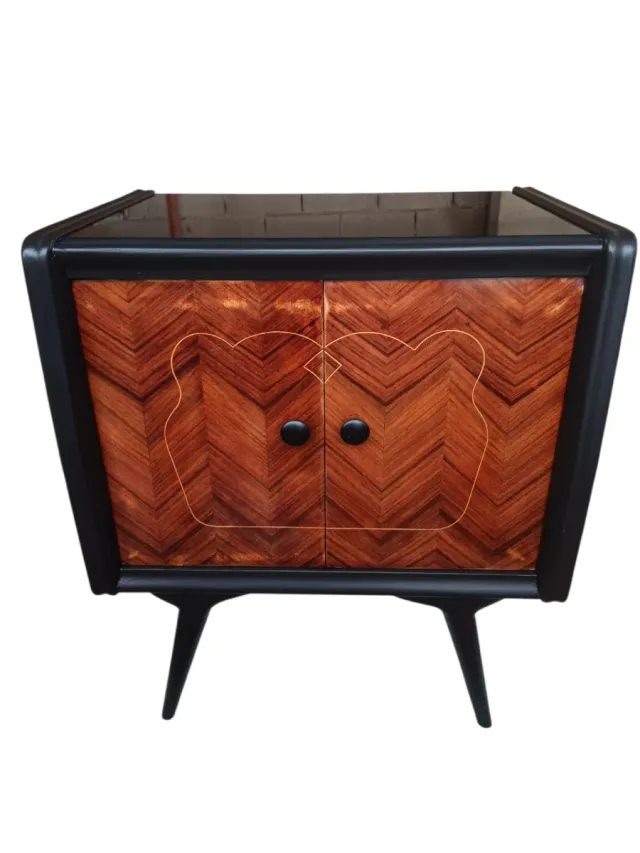 Coppia Comodini Vintage Legno Intarsiato