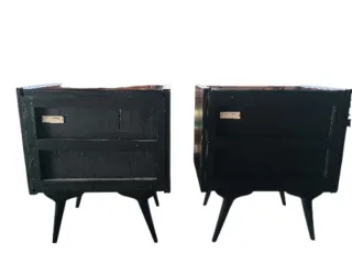 Coppia Comodini Vintage Legno Intarsiato