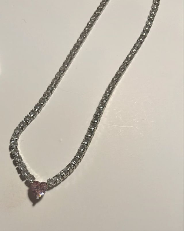 Collana strass con ciondolo cuore rosa