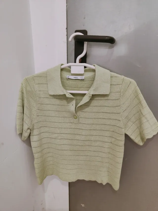 Jersey Mango cuello polo verde talla S