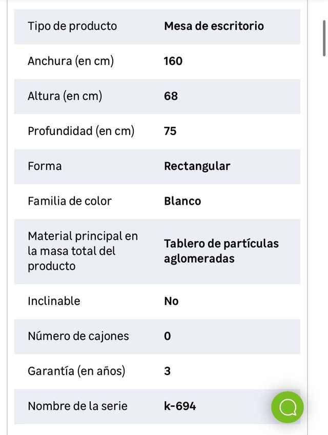 Mesa escritorio Key Line blanca 160x75cm