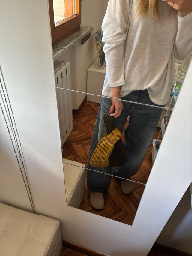 Borsa clutch fatta a mano verde e senape