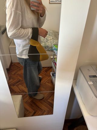 Borsa clutch fatta a mano verde e senape