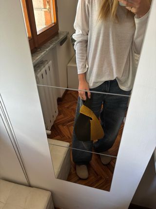 Borsa clutch fatta a mano verde e senape