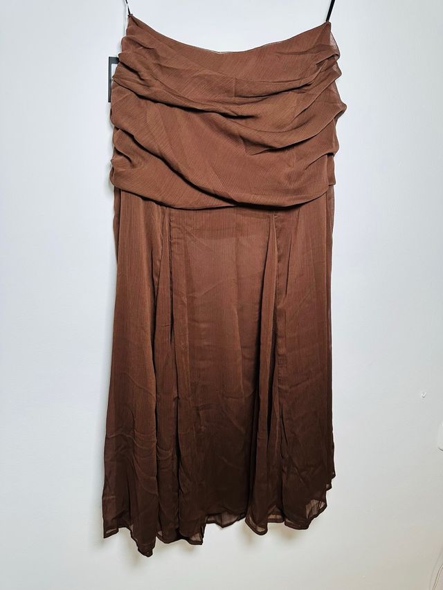 Falda midi marrón drapeada talla L