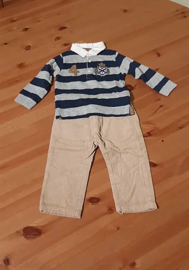 Conjunto bebé polo rayas y pantalón pana
