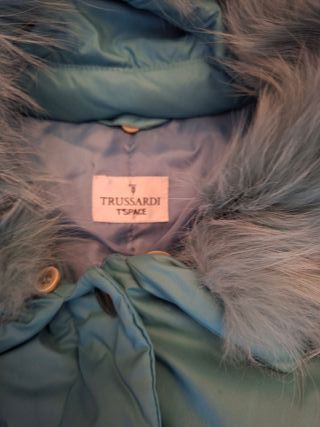 Piumino Trussardi azzurro con collo pelliccia vera