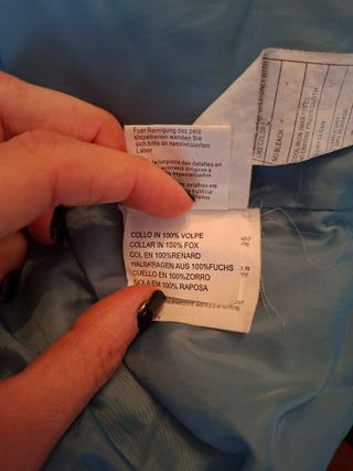 Piumino Trussardi azzurro con collo pelliccia vera