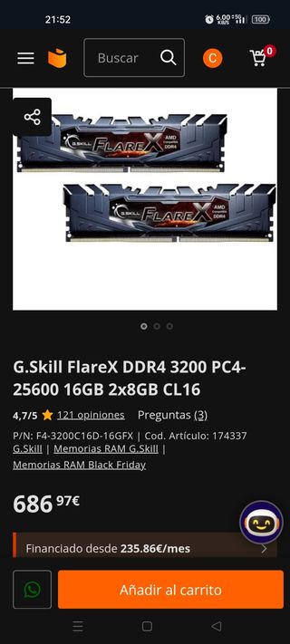 G.Skill Flare X 2x8GB DDR4 3200MHz CL16