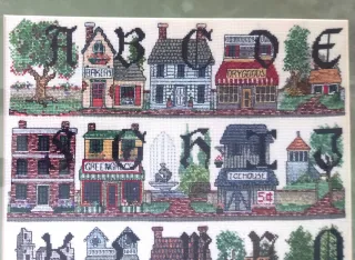 GRAN CUADRO PUNTO CRUZ VINTAGE Abecedario Casas