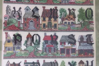 GRAN CUADRO PUNTO CRUZ VINTAGE Abecedario Casas