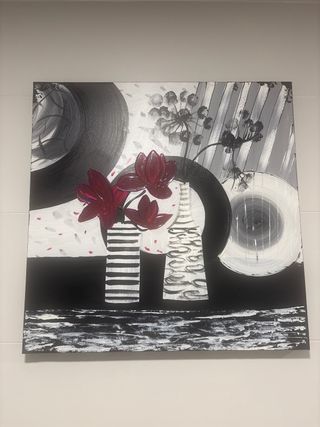 Cuadro moderno flores y círculos