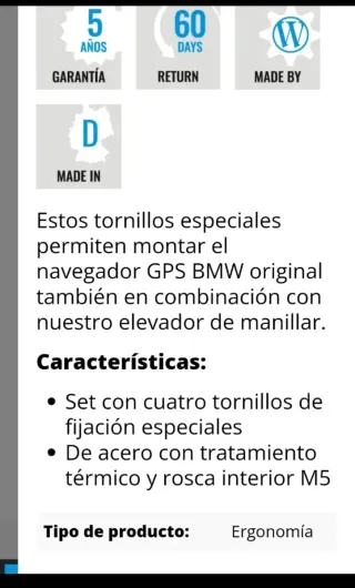 Tornillos elevador alza manillar soporte GPS BMW