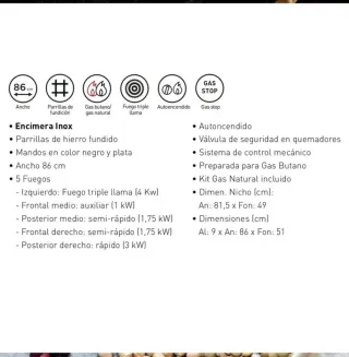 Encimera de gas 5 fuegos eas electric