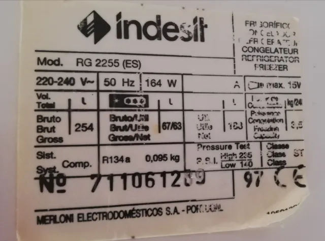 Bandejas estantes frigorífico Indesit RG2255