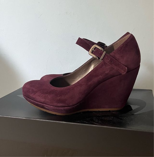 Zapatos Geox ante mujer cuña burdeos