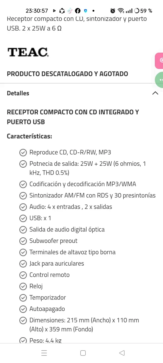 Teac CR-H225 Sistema Hi-Fi