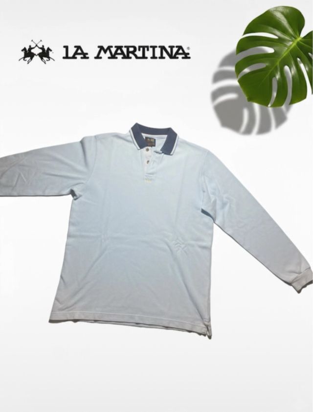 Polo La Martina a manica lunga blu chiaro