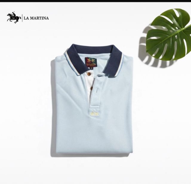 Polo La Martina a manica lunga blu chiaro