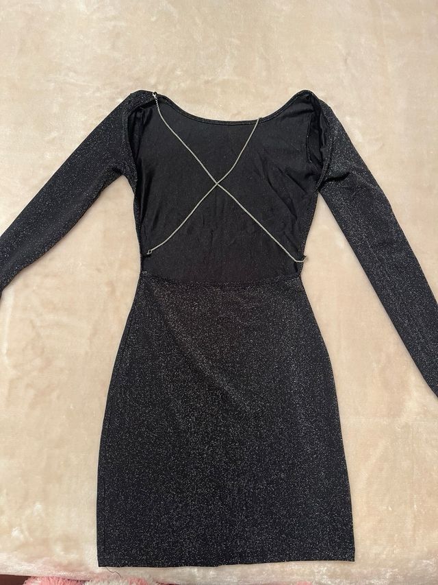 Vestido fiesta plateado y negro