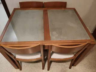 Mesa de comedor extensible madera y cristal
