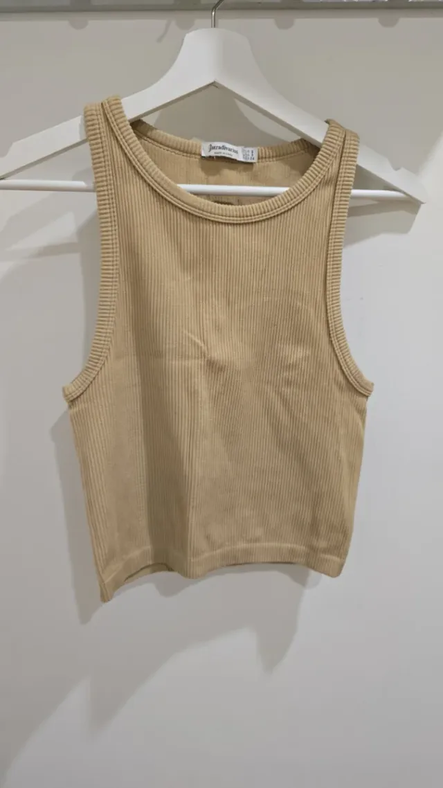 Top canalé Stradivarius beige S