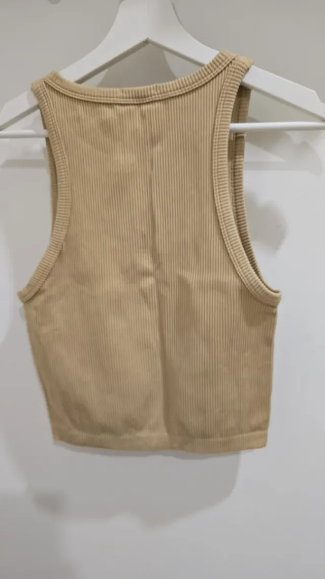 Top canalé Stradivarius beige S