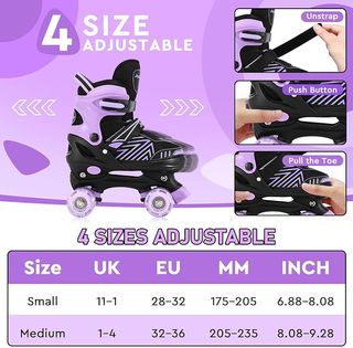 Patines 4 Ruedas Niña Ajustables LED