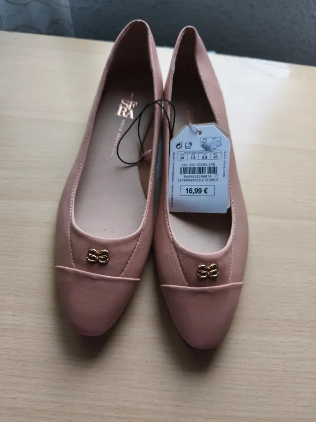 Manoletinas Sfera Talla 38 Rosa y Dorado