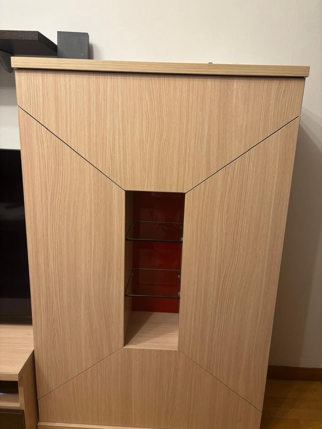 Mueble Salón Madera y Cristal y mesa de salón