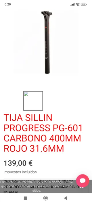 Tija Sillin Progress PG-601 Carbono Roja