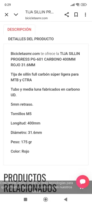 Tija Sillin Progress PG-601 Carbono Roja