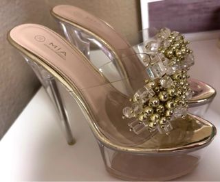 Sandalias MIA Plataforma Transparente Tacón Dorado