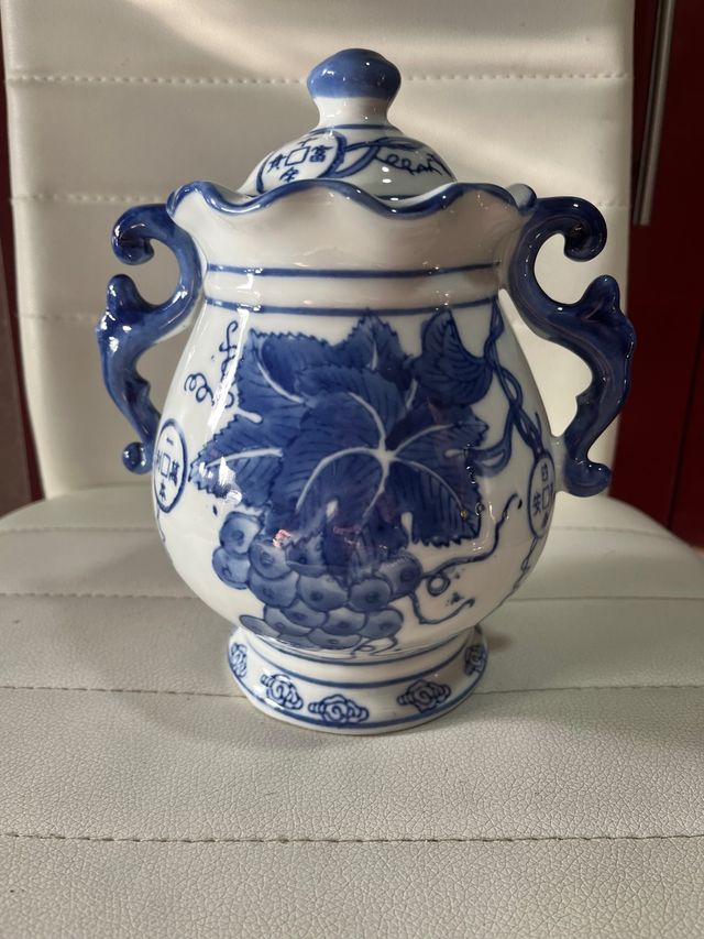 Tarro de porcelana China azul y blanco vintage