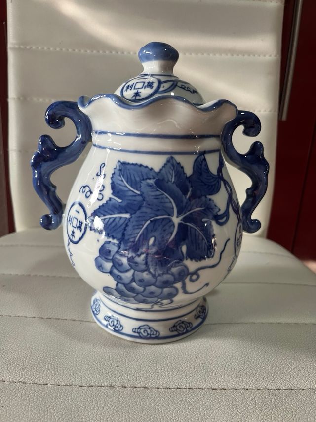 Tarro de porcelana China azul y blanco vintage