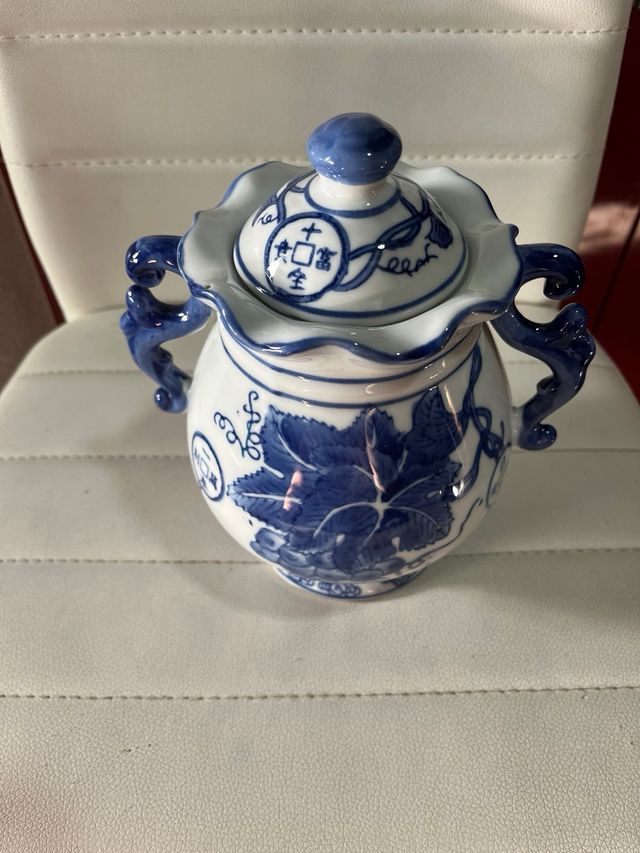 Tarro de porcelana China azul y blanco vintage