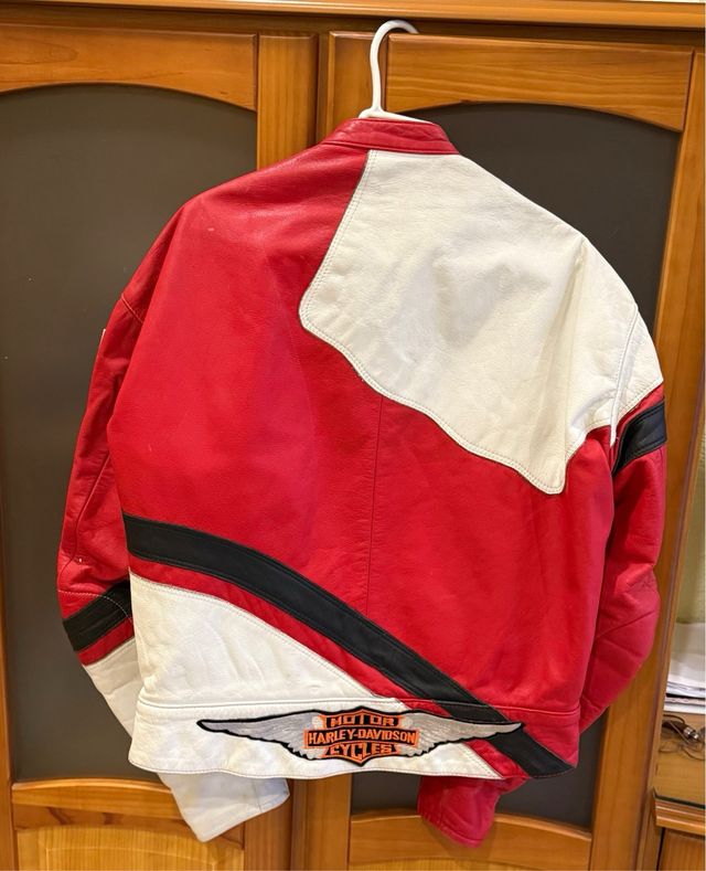Chaqueta de cuero moto VALLESE roja y blanca