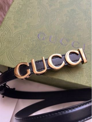 Cinturón Gucci Negro Hebilla Dorada Mujer
